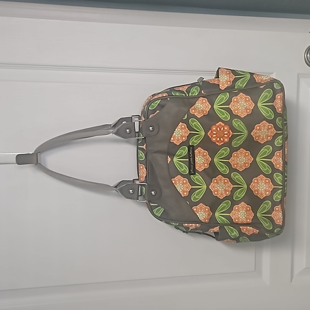 Petunia Pickle Bottom Backpack Santiago Sunset Diaper Bag gray & orange floral